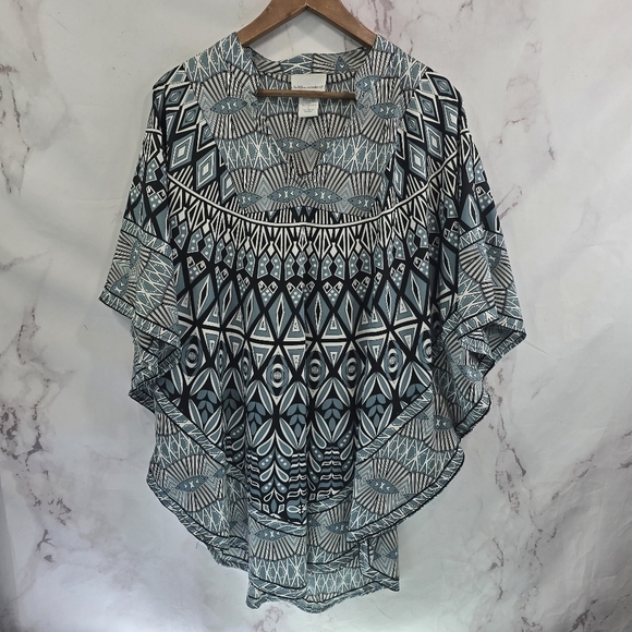 Soft Surroundings Swim Cover Up Womens Large Blue Kimono Poncho Tunic Tribal - Picture 1 of 11